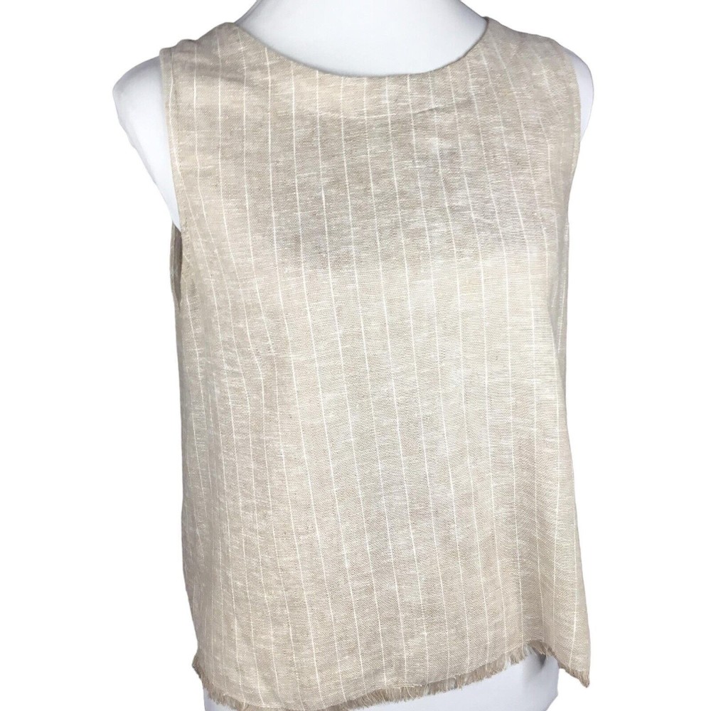 Drew Button Up Blouse Women Size Medium Cream Sleeveless Cotton Blend